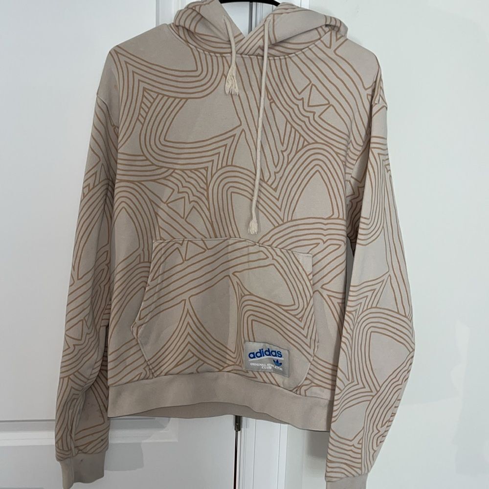 Adidas Originals Athletic Club AOC Print All Over Hoodie Sweatshirt Worn Spots S